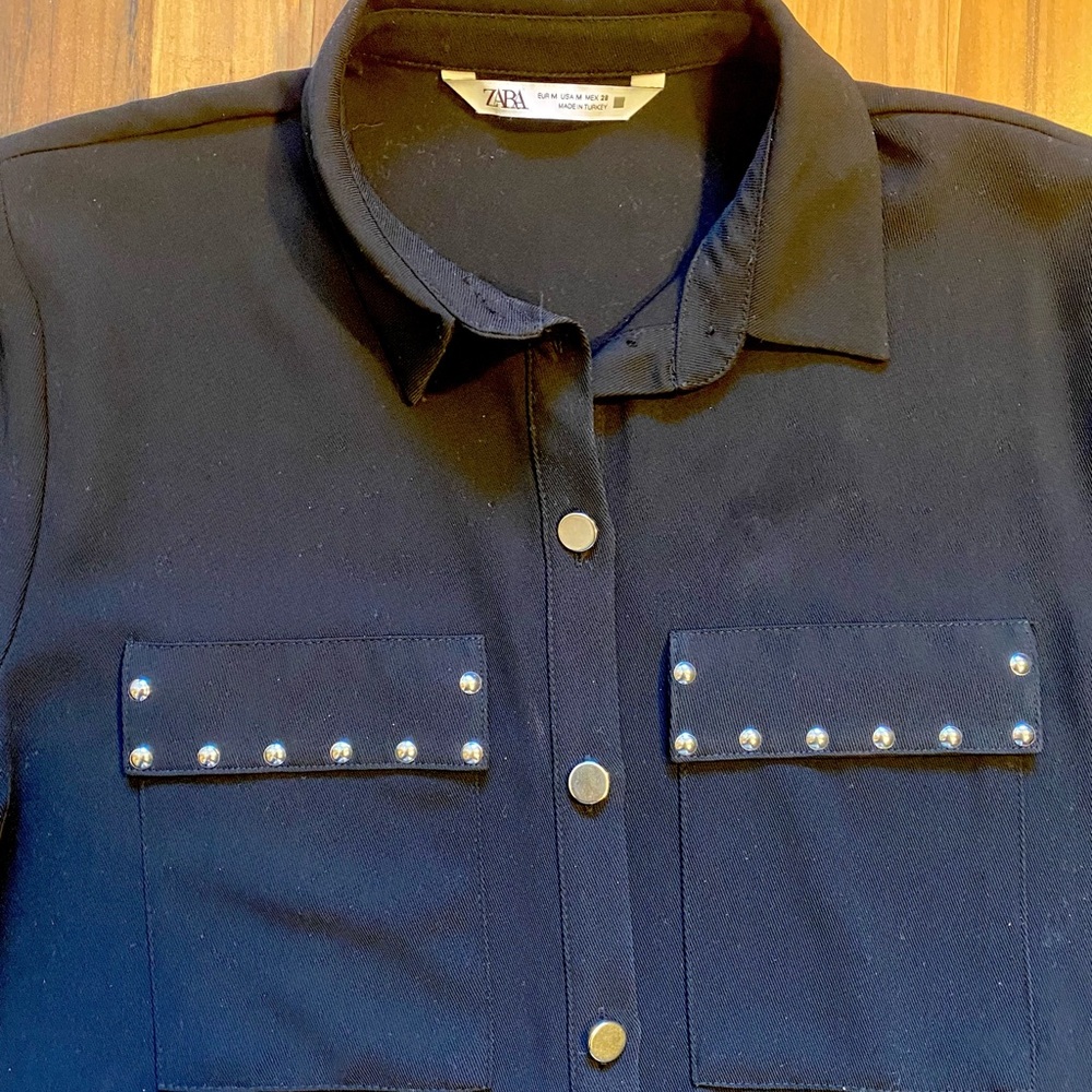 Zara Black Studded Button-Up Shirt